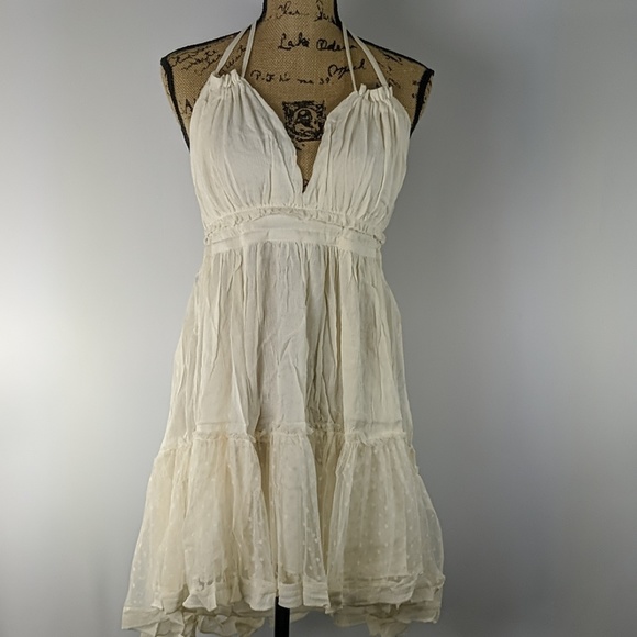 Raw hem tiered open back halter top mini dress - Picture 6 of 8